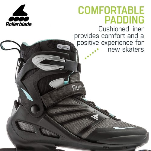 Rollerblade Zetrablade Women's Adult Fitness Inline Skate, Black and Light Blue, Performance Inline Skates