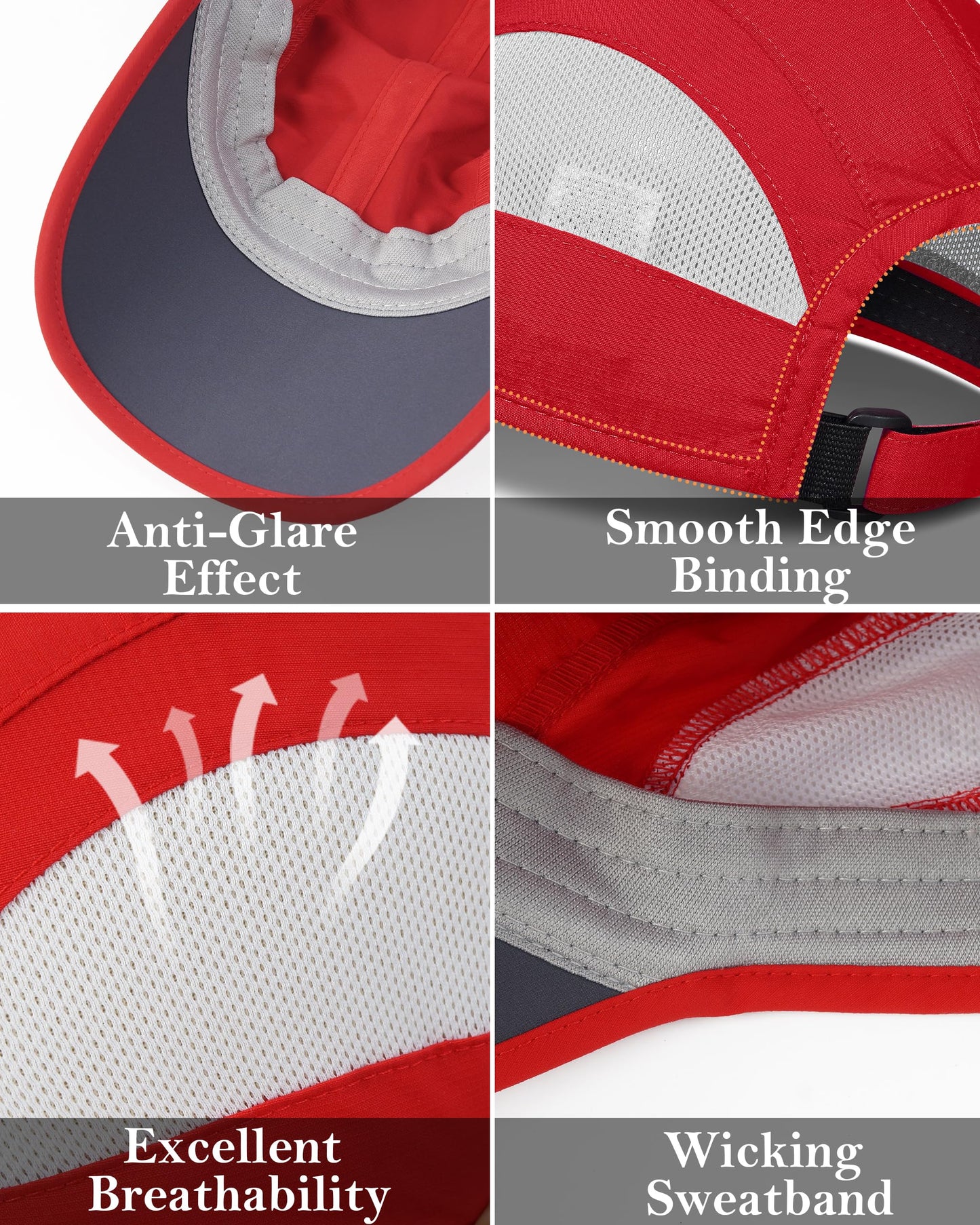 GADIEMKENSD Outdoor Running Hat Dri Fit Baseball Cap UPF50+ Cooling Summer Sun Hat with Breathable Mesh Ball Cap for Golf Tennis Jogging Sport Hiking Red M/L 7-7 1/2