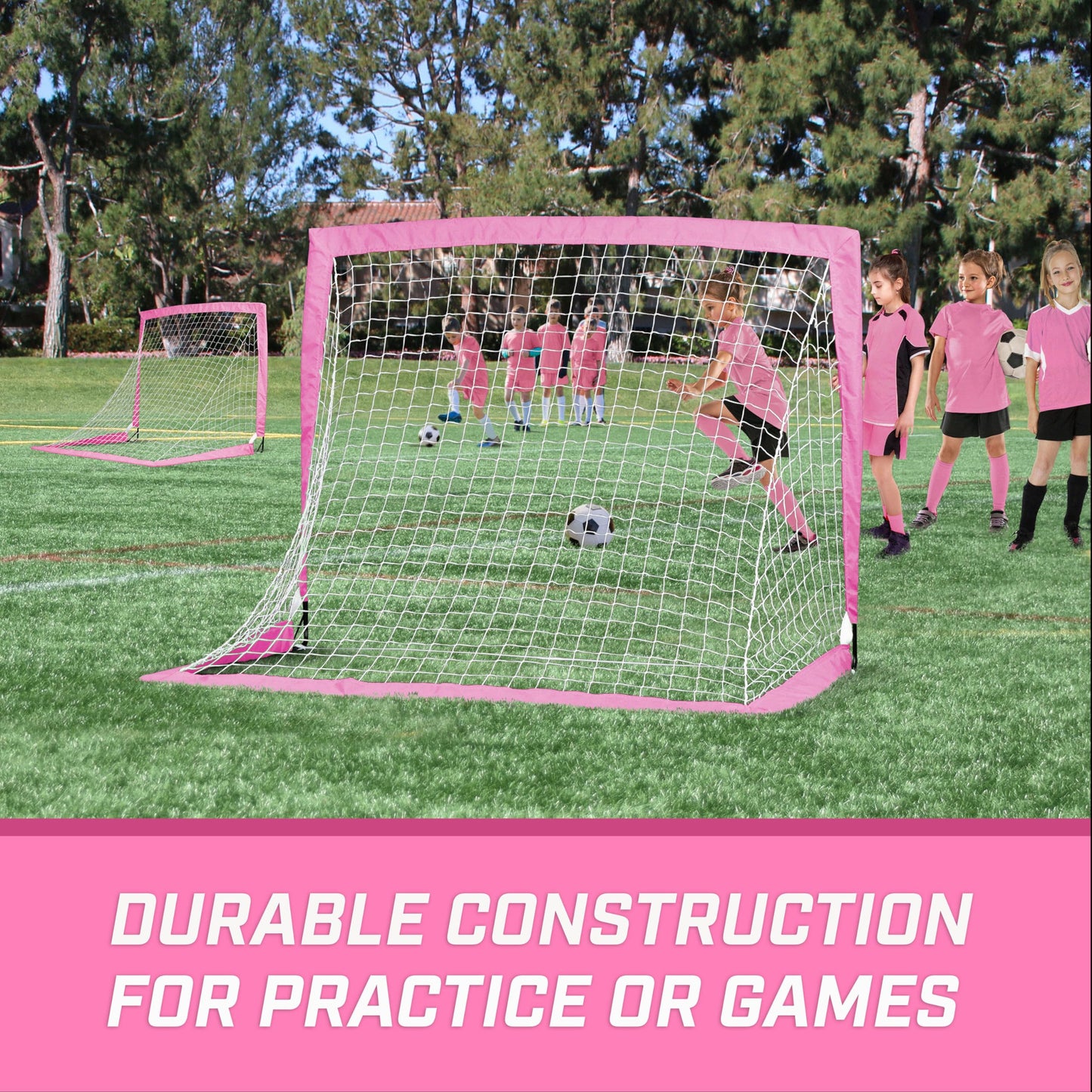 GoSports Team Tone 4 ft x 3 ft Portable Soccer Goals for Kids - Set of 2 Pop Up Nets for Backyard - Pink
