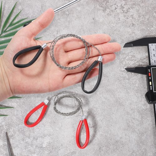 Stainless Steel Cable Saw 2 Pcs Metal Wire Saw Hand Pocket String 27.56 Inch Emergency Survival Rope Cutting Tools PVC Pipe Cutting Tool for Wood Camping Hiking Hunting - Red & Black Handle