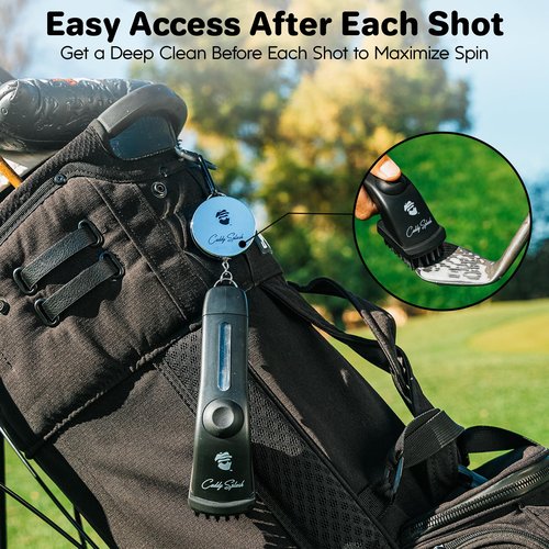 Caddy Splash Golf Club Brush Pro with Water (Black) - Heavy Duty Retractable Clip- Push Button for Easy Cleaning with Nylon Bristles - Holds 4 Oz Water - Golf Accessories - USA Company