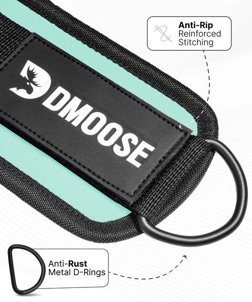 DMoose Ankle Cable Straps for Workout - One Size Fit with Premium Padding, Foot Strap for Cable Machine, Cable Leg attachments for Gym, Booty Workouts, Leg Extension, Hip Abductors (Cyan - Pair)