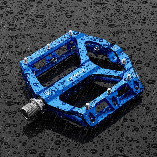 Road/Mountain Bike Pedals -Non-Slip Bicycle Flat Pedal Aluminum 9/16" - 3 Sealed Bearing Lightweight Platform Pedals for Road Mountain BMX MTB Bike (Blue)