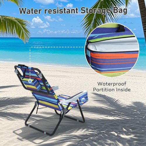 Yardenaler Outdoor Beach Foldable Chaise Lounge Chair with Detachable Pillow & Pocket, Portable Tanning Chair with 5 Position Adjustable Back, Beach, Pool and Camping, Multi Color