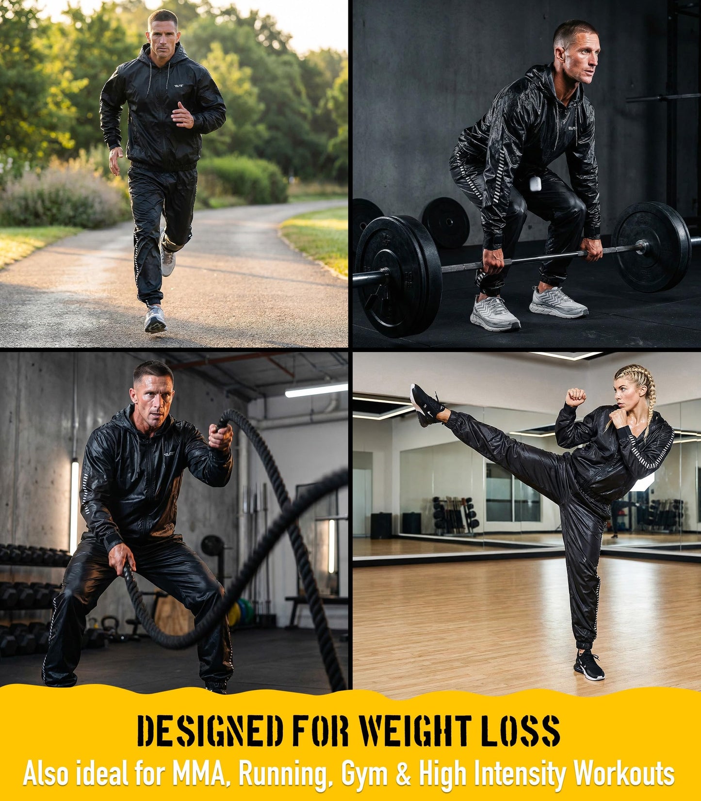 Elite Sports Sauna Suit for Weight Loss Men & Women Boxing MMA Wrestlers Gym Sweat Hoodie Sauna Suits Wrap Full Body Workout (Black, X-Large)