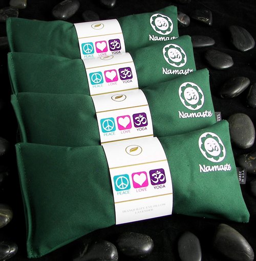 Lavender Eye Pillows - Yoga Eye Pillows Namaste Hot Cold Aromatherapy for Stress, Meditation, Spa, Relaxation Gifts - Made in USA by Happy Wraps - Set of 4 - Green Cotton