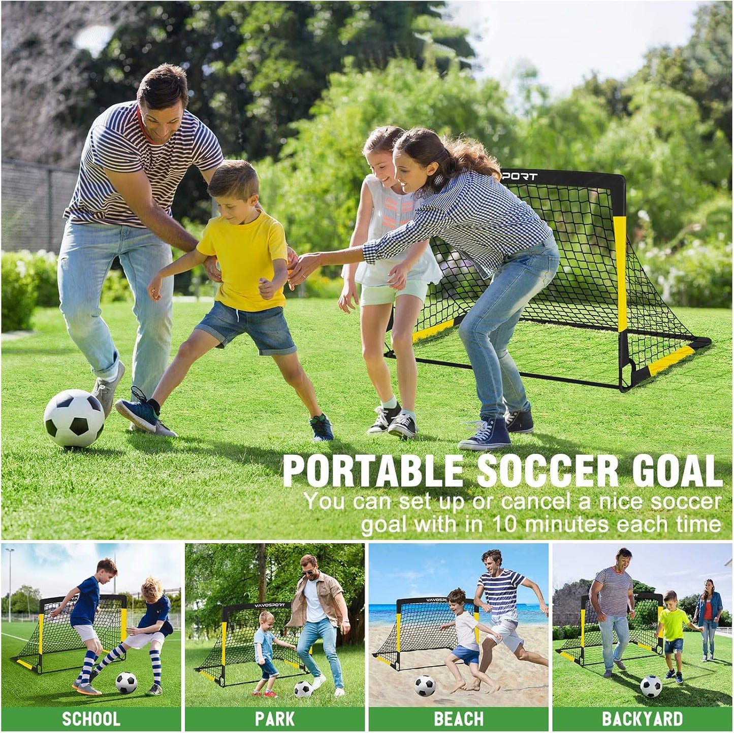 Kids Soccer Goals for Backyard Set, 2 of 4x3 / 6x4 ft Portable Soccer Goal Nets, Pop Up Mini Toddler Soccer Net Training Equipment & Ball, Cones for Ages 3-14, Outdoor Games Gifts for Youth