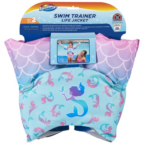 SwimWays Swim Trainer, US Coast Guard Approved Life Vest Kids Swim Vest, Arm Floaties & Life Jackets for Kids 33-55 lbs, Mermaid