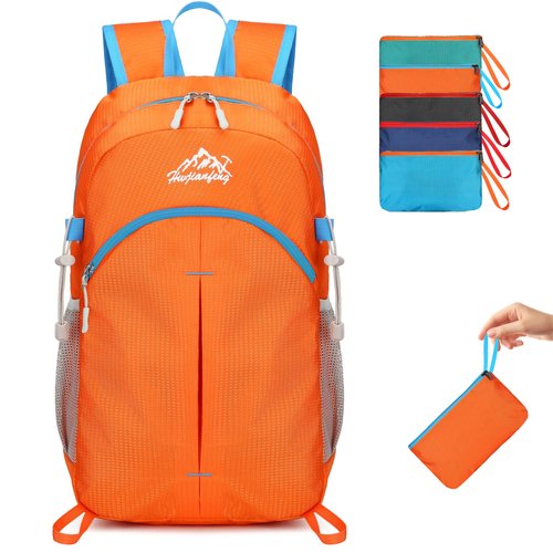 BiYiYun 20L Small Hiking Backpack for Men Women, Lightweight Foldable Daypack Water-resistant Travel Camping Packable Backpack (Orange)