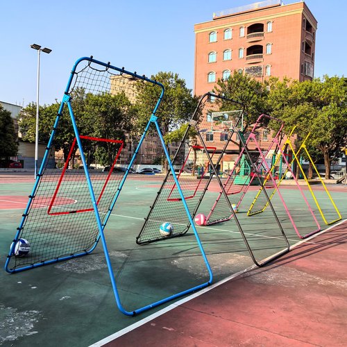 Adjustable Volleyball Rebounder Net 7x4 ft with PU Volleyball and Stakes - Bounce Back Training Equipment for Practicing Volleying, Bumping, Spiking, Easy Set Up & Steady for Multi Sports (Blue)