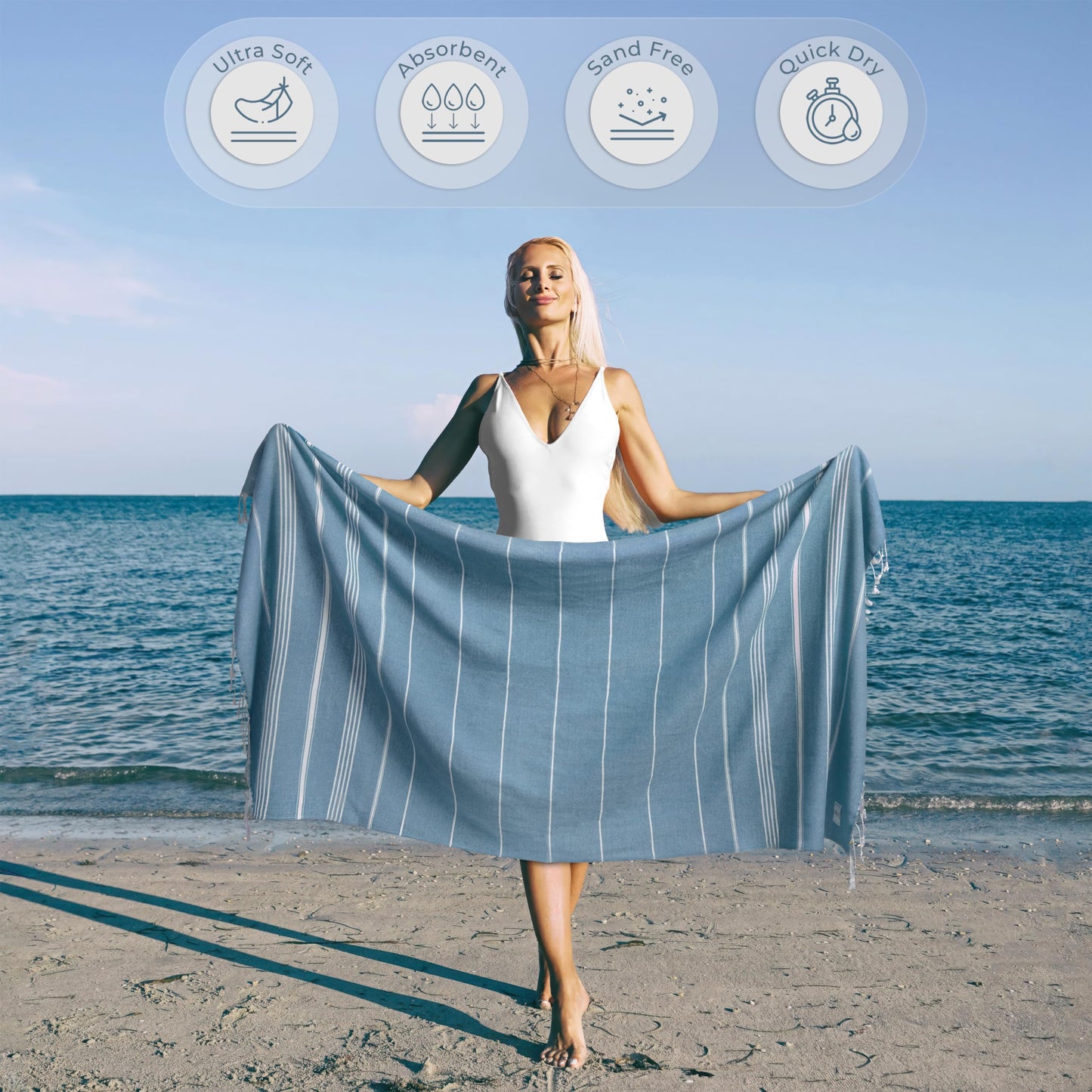 Ossano Turkish Beach Towel Compact & Soft Oversized (39" x 71") - Quick Dry, Versatile and Functional as Bath Sheet, Picnic Blanket, Bath, Gym, Pool and Body Towel - Turqoise