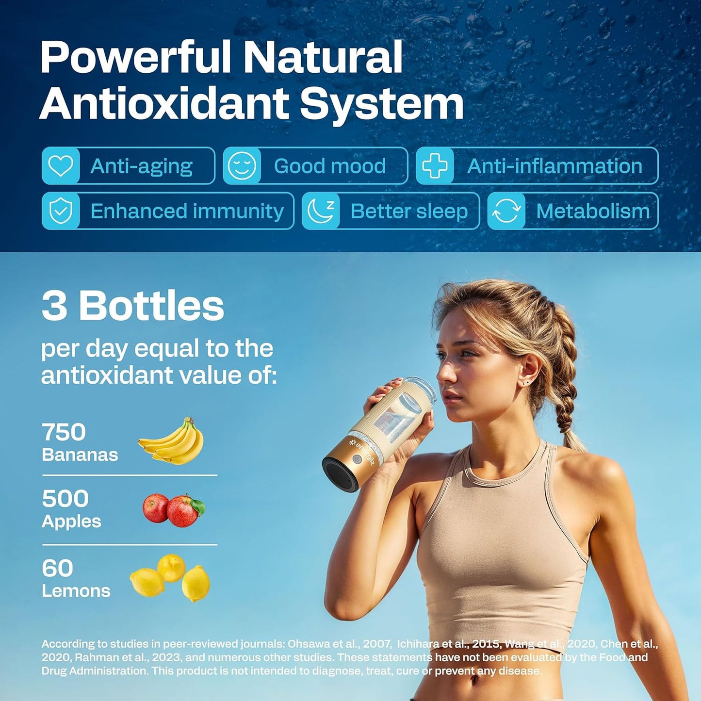 Hydrogen Water Bottle | Large 16.2 oz (480 ml) Hydrogen Water Bottle Generator 3000ppb | Hydrogenator Machine | SPE/PEM Hydrogenated Ionizer Generator (Steel w/Black)