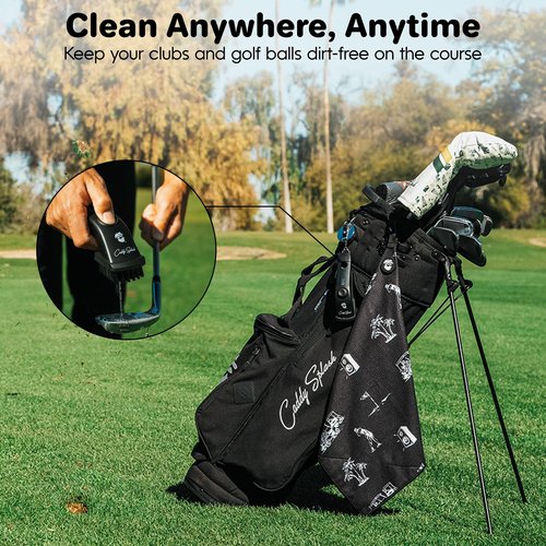 Caddy Splash Golf Club Brush Pro with Water (Black) - Heavy Duty Retractable Clip- Push Button for Easy Cleaning with Nylon Bristles - Holds 4 Oz Water - Golf Accessories - USA Company
