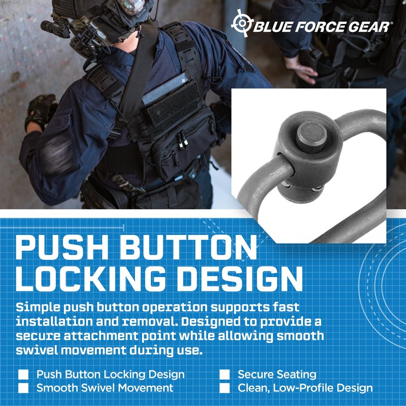 Blue Force Gear Push Button Sling Swivel - Machined Steel Sling Attachment Hardware - 1.25 Inch