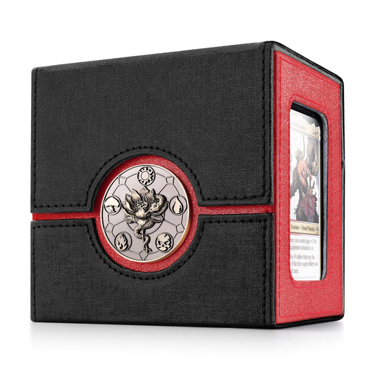 Kabinka Commander Deck Box for MTG with Metal Emblem, Card Deck Box with Dice Tray, Holds 100 Double-Sleeved Cards for TCG/PTCG, Cards Storage Case with 35PT Magnetic Card Holder (Black& Red, Lotus)
