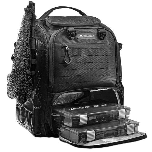Zaloom Fishing Backpack with Rod Holder & Foldable Net - 40L Fishing Tackle Backpack, 2 Tackle boxes, Hiking Bag with Waterproof Rain Cover, Extra Storage Compartments