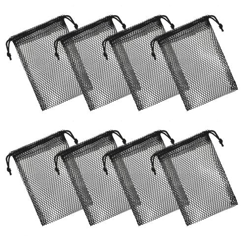 8 Pcs Small Mesh Bags, 6 X 4" Portable Black Nylon Mesh Drawstring Bags, Small Travel Stuff Bag for Toy Sports Storage Outdoor Activities