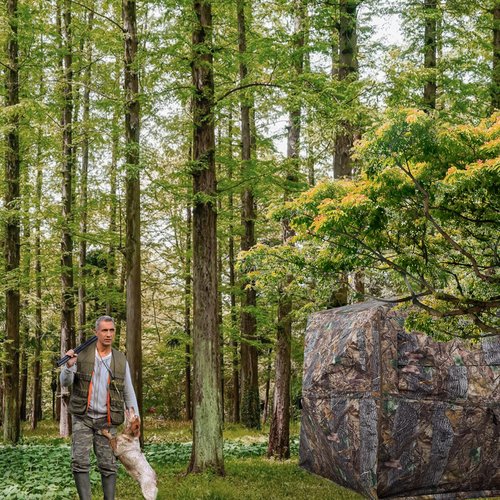 FUNHORUN Hunting Blind 360 Degree See Through Ground Blind with Carrying Bag, 2/3 Person Pop Up Camouflage Tent Portable Concealed Shelter