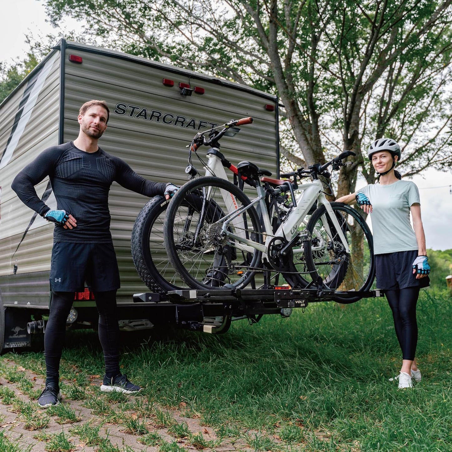 HYPERAX Volt RV -RV Approved Hitch Mounted 2 E Bike Rack Carrier for RV,Camper,Motorhome,Trailer,Toad with 2" Tow Hitch Receivers - Up to 2X 70lbs eBikes with Up to 5" Fat Tires