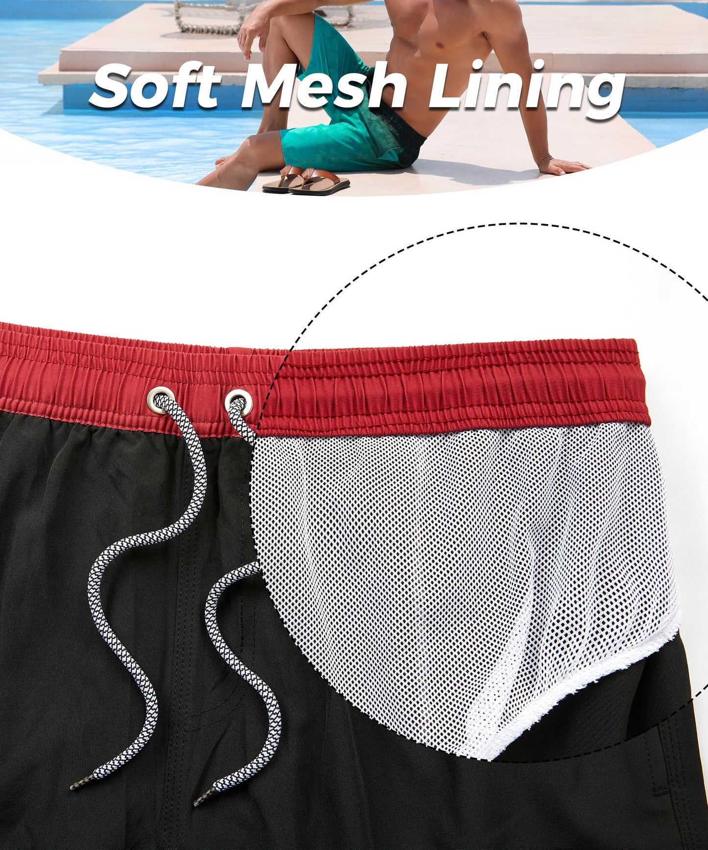 ELETOP Men's Swim Trunks Quick Dry Bathing Suit Swimming Board Shorts Mesh Lining Beach Swimwear Black S