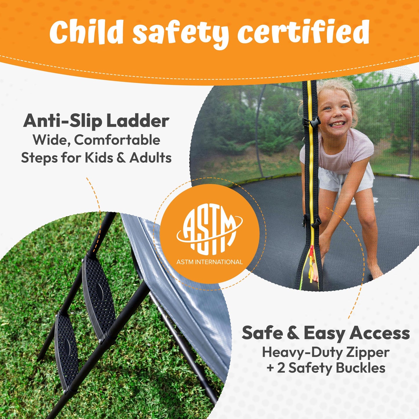 JUMPZYLLA Trampoline Outdoor 8FT 10FT 12FT 14FT 15FT 16FT with Enclosure and Ladder, ASTM Approved Recreational Trampoline for Kids and Adults, Anti-Rust Coated Frame (Black, 14FT)