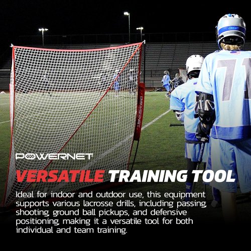 PowerNet Portable Lacrosse Goal, Pop Up 4x4 FT Lacrosse Net, Training Equipment Backstop Goal for Practice or Scrimmages, Bow Style Frame with Rubber Feet, Included Carry Bag