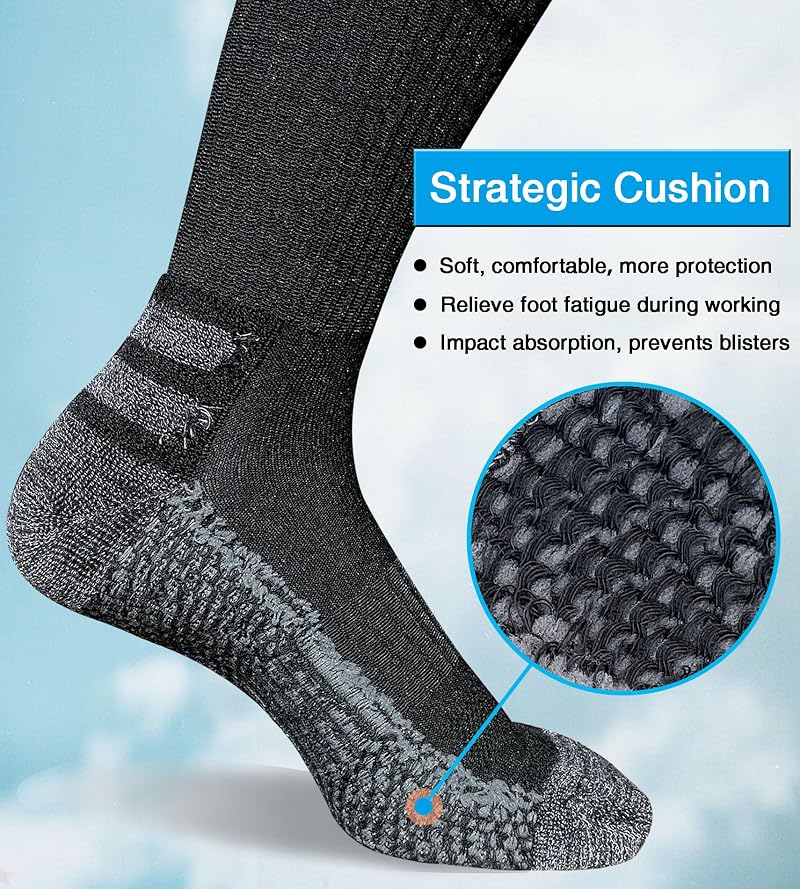 Mens Crew Work Socks 4 Pairs - Cozy Cushioned Moisture-Wicking, Black