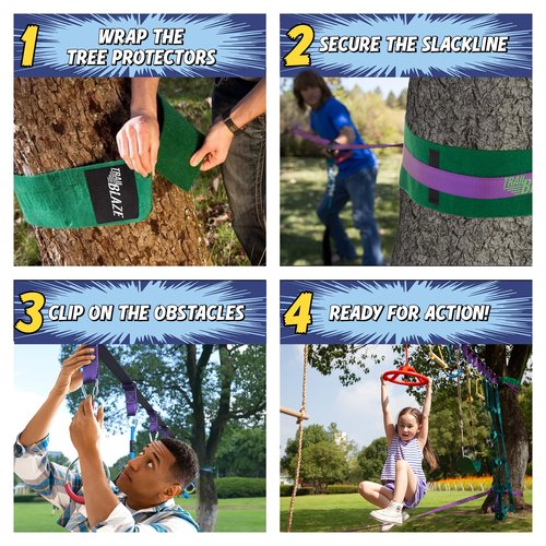 Ninja Warrior Obstacle Course for Kids Workout Equipment, 2 x 55ft Slacklines with 10 Weatherproof & Durable Ninja Kids Toys - Ninja Course for Kids Outside , Kids Obstacle Course Backyard