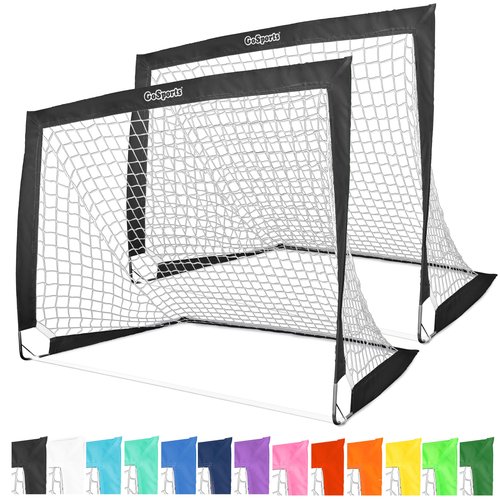 GoSports Team Tone 4 ft x 3 ft Portable Soccer Goals for Kids - Set of 2 Pop Up Nets for Backyard - Black
