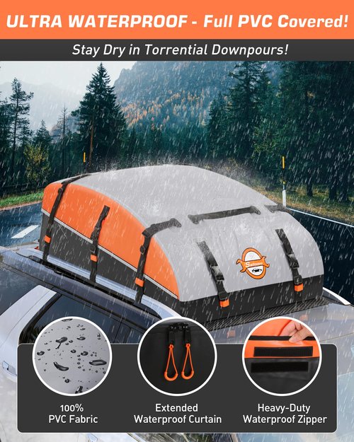 Sailnovo Car Rooftop Cargo Carrier Bag 21 Cubic, PVC Vehicle Soft-Shell Car Top Carrier for Cars with/Without Roof Rack, Waterproof Roof Bag Includes Anti-Slip Mat,10 Reinforced Straps, 6 Door Hooks