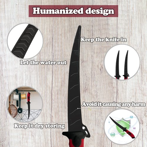 HOWORR Fishing Fillet Knife Set, 7 Inches Professional Stainless Steel Blade Filet Knife for Fish, with Sharpener and Cutting Resistant Gloves, Fishing Gear, Fishing Tool Set, Red