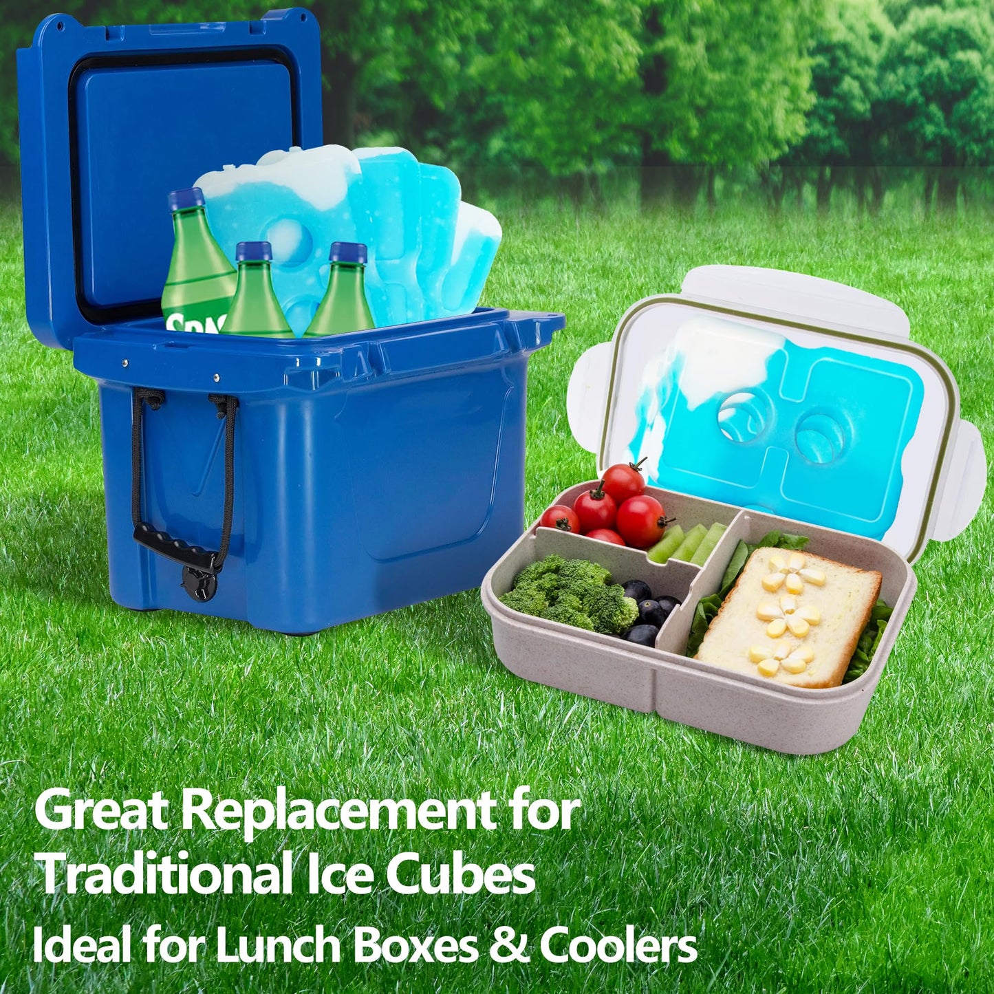 Ehzyaz 4Pack Reusable Ice Packs for Lunch Boxes - Long-Lasting Freezer Packs Compatible with Cooler Bag, Refreezable Flat Ice Packs, Cooler Accessories for Insulated Bags, Picnic and Travel