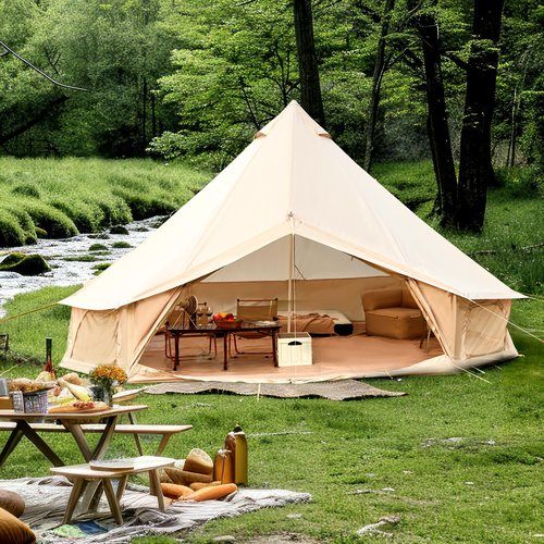 YOLENY 4-Season Bell Tent, Holds up to 4-8 People, Waterproof Yurt Tents with Stove Jack & Removable Zipped Floor, Spacious Glamping Tent for Family Camping & Outdoor Parties 13FT