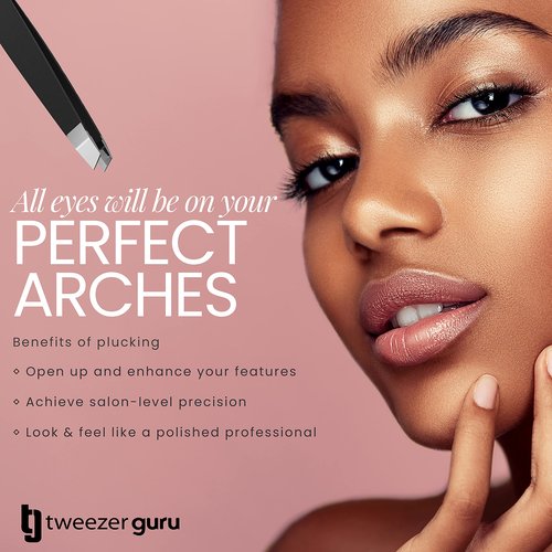 Tweezer Guru Tweezers for Women Facial Hair & Men – Precision Slant-Pointed Eyebrow Tweezer for Ingrown Hair, Blackhead & Splinter Removal (Black)