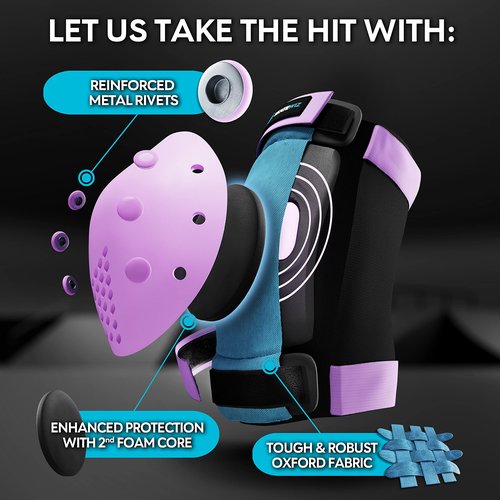 SKATEWIZ Boys Knee Pads and Elbow Pads Set - Wrist Guards for Skating - SMASH - Size S Blue Purple - Knee Pads for Kids, Roller Skates Scooter Skateboard Pads for Kids 8-14