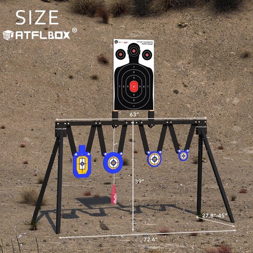ATFLBOX AR500 Steel Target for Shooting Stand System Set, 63 Inch Adjustable Height, 3/8'' Thick 7''x12'' Silhouette and 4'' 6'' 8'' Gong Targets, 10pcs Paper Targets and Target Holder Expansion Kit