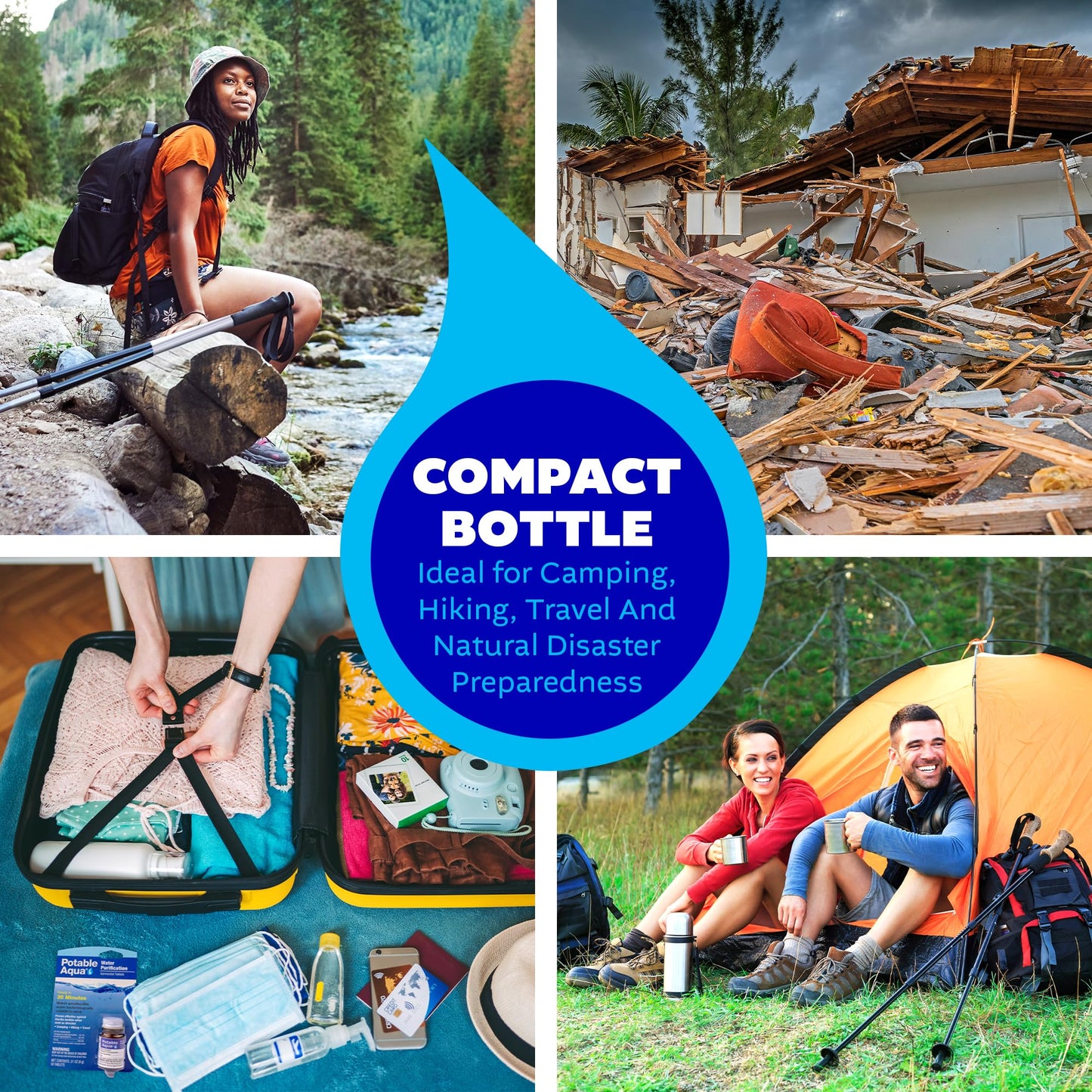 Potable Aqua Water Purification Treatment - Portable Drinking Water Treatment for Camping, Emergency Preparedness, Hurricanes, Storms, Survival, and Travel (50 Tablets), Black, single pack