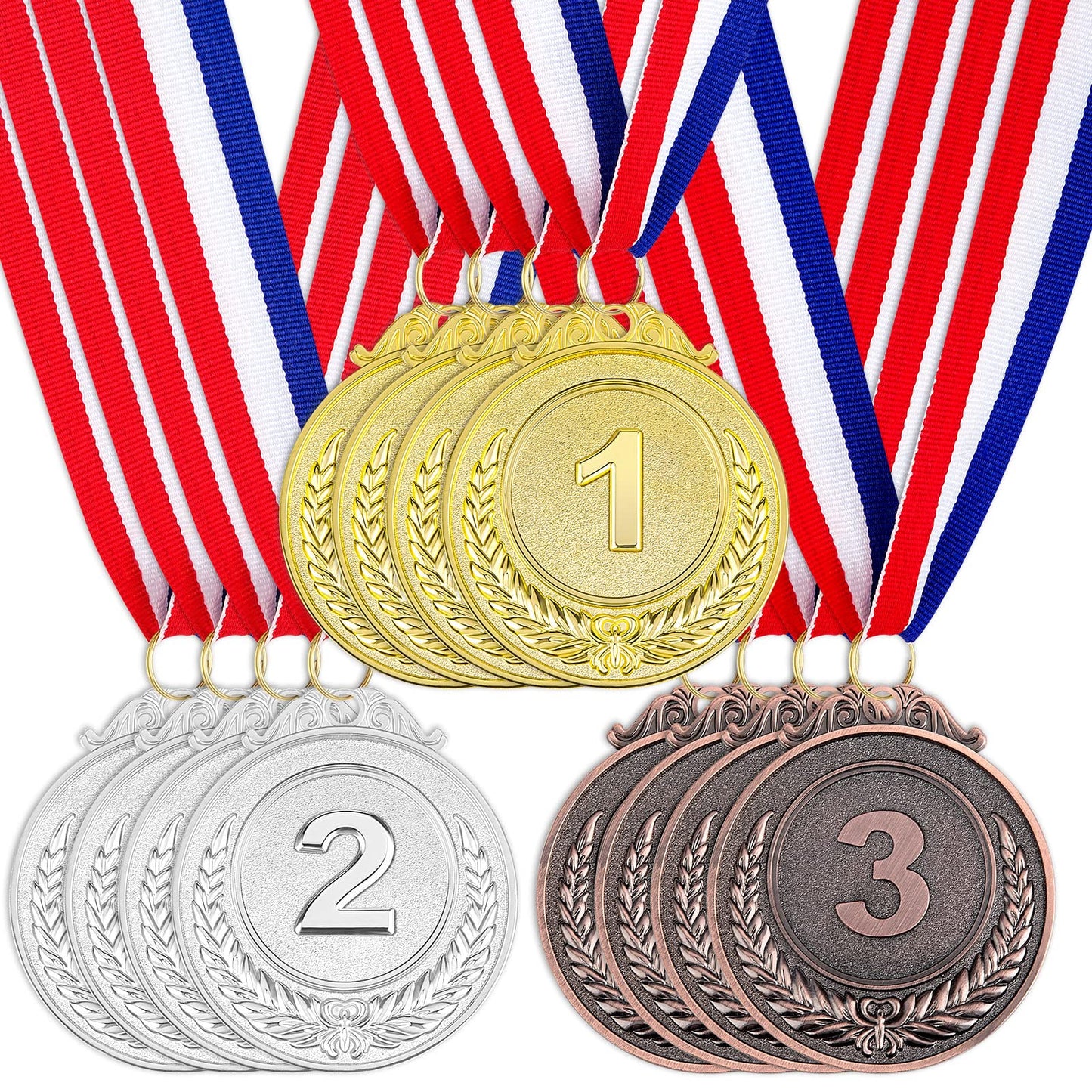Awpeye 24 Pieces Award Medals 1st 2nd 3rd (Gold, Silver, Bronze) Metal Style Winner with Neck Ribbon, 2 Inches
