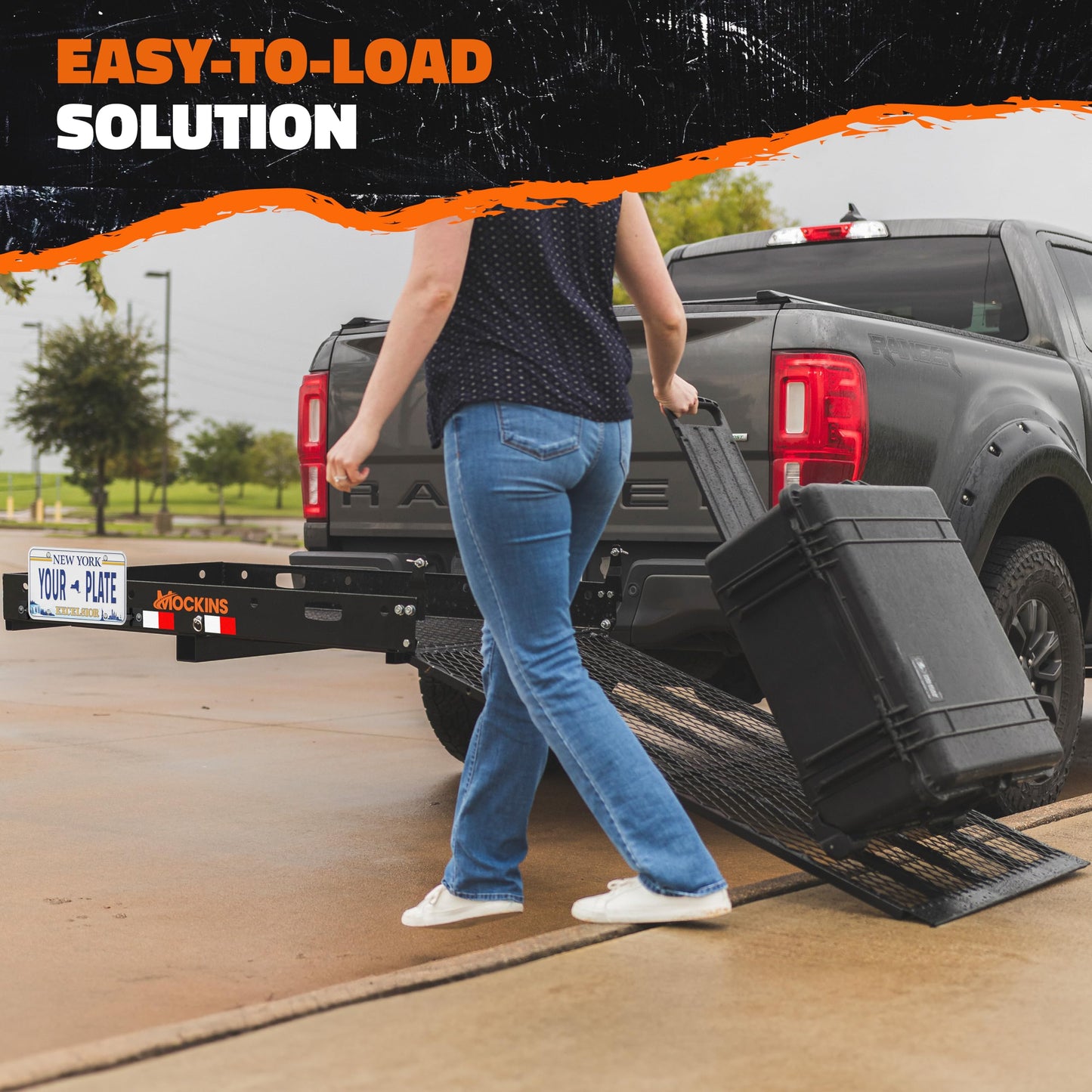 Mockins Folding Trailer Hitch Cargo Carrier with Ramp for Wheelchair