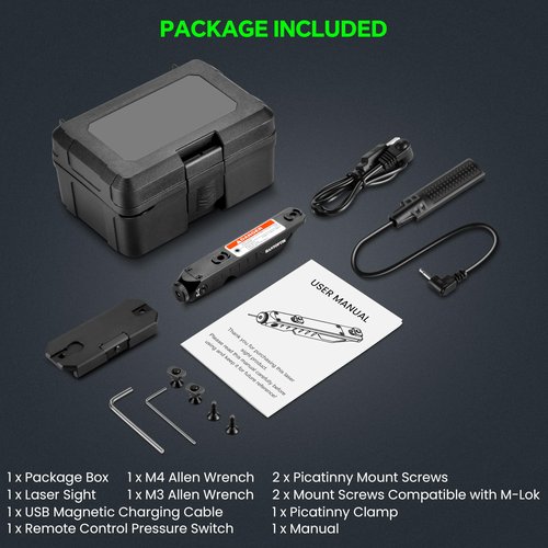 Hantoptik Green Tactical Laser Sight Compatible with M-Lok and Picatinny Rail,Increased a Remote Pressure Switch,IIIA Class Laser Output ≤5mw