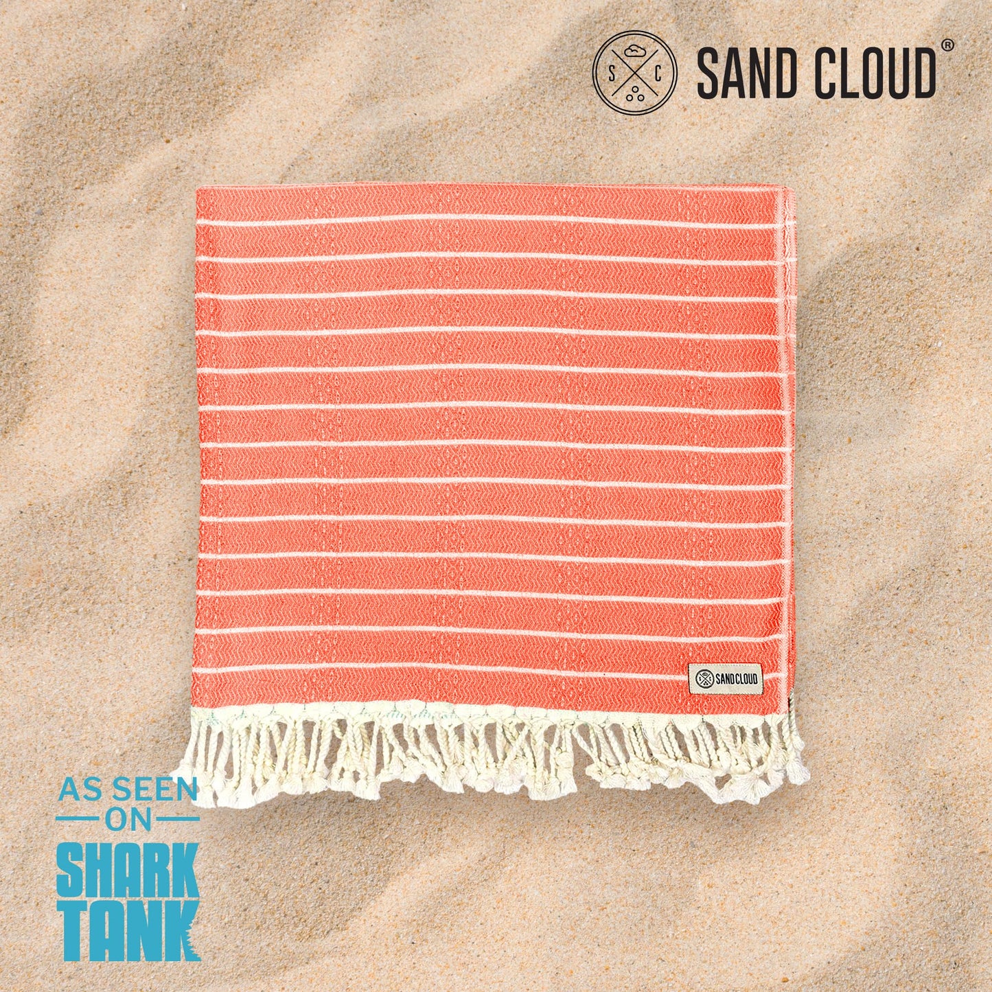 Sand Cloud Turkish Beach Towel - Sand Resistant - 100% Certified Organic Turkish Towel - Quick Dry Towel for Beach, Picnic, Blanket or Bath Towel - As Seen on Shark Tank - Gocek (Coral)