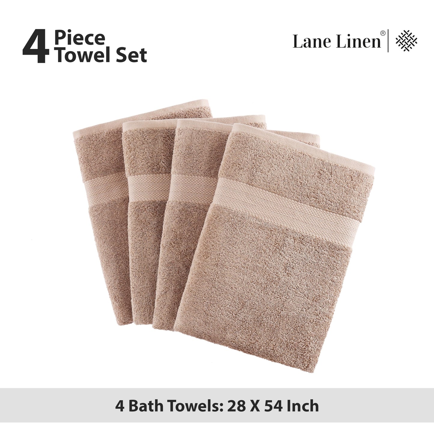 LANE LINEN Luxury Bath Towels Set of 4 (28"x54") - 100% Ring Spun Cotton Bathroom Towel Set - Durable, Quick Dry, Ultra Soft & Absorbent Large Shower Towels for Bathroom - Sustainably Produced - Taupe