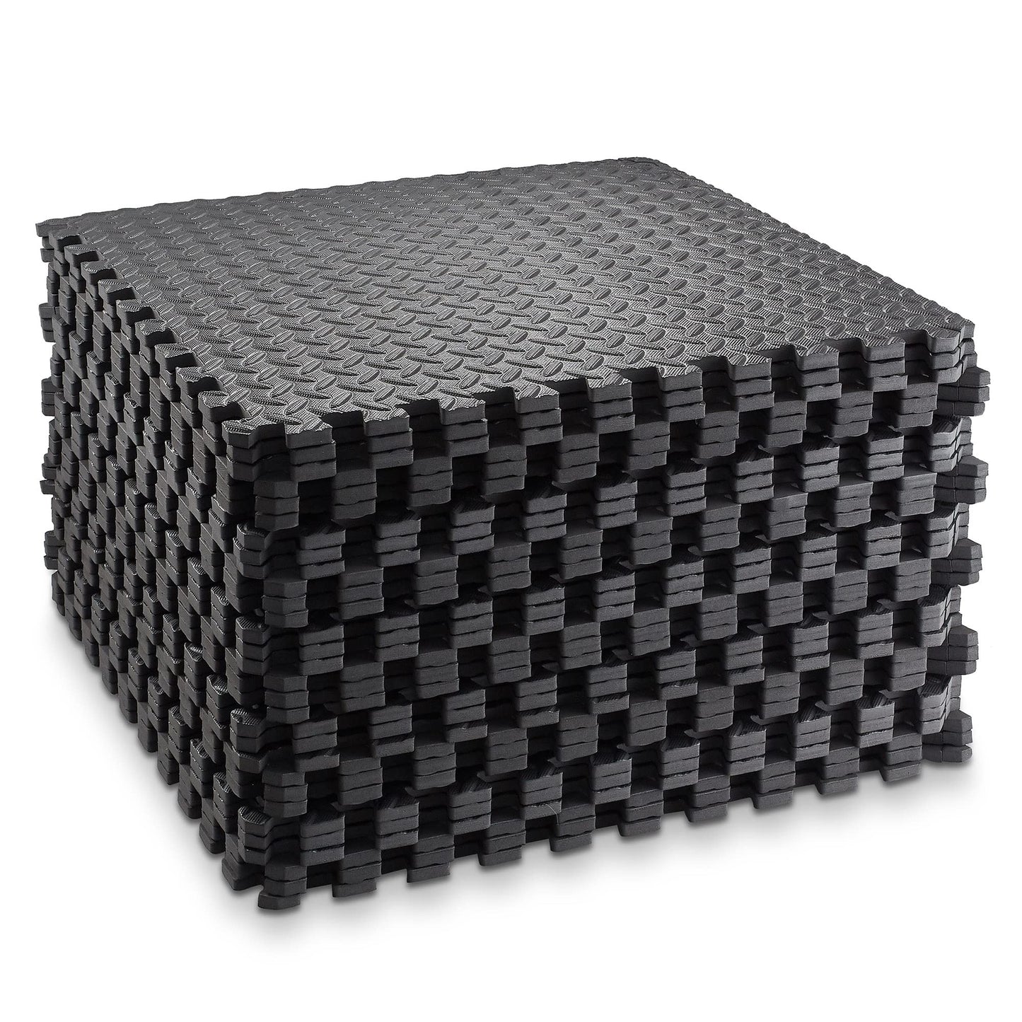 Philosophy Gym Pack of 12 Exercise Flooring Mats - 12 x 12 Inch Foam Rubber Interlocking Puzzle Floor Tiles - Black