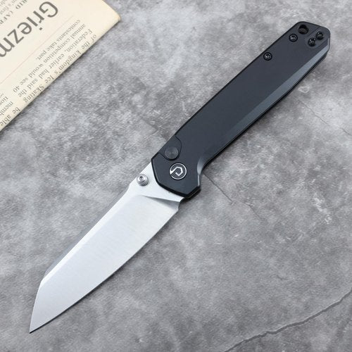 DEFCON Pocket Folding Knife- Button Lock with Thumb Stud Opener for EDC, 3.3" 14C28N Blade, Aluminum Handle, Utility Knife for Men Women Gift -TD015 Tier2- (Black)