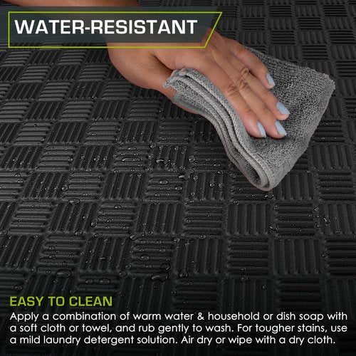 ProsourceFit Exercise Puzzle Mat 1-in, Checkered EVA Foam Floor Tiles w/Non-Slip Texture, Gym Mat w/Interlocking Foam Tiles for Adjustable Surface, Shock Absorbing, Waterproof Gym Flooring, Black