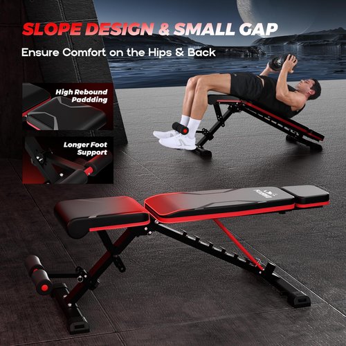 FLYBIRD Adjustable Weight Bench fits up to 6'5'', 750LBS for Full Body Workout Bench, 27LBS Sturdy Foldable bench press for Home Gym, 5X Stable lifting bench Incline Decline Flat Dumbbell Exercise