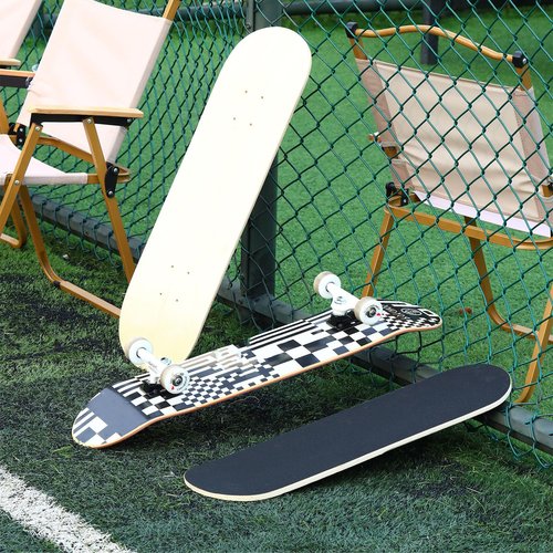 Meooeck 6 Pcs Blank Skateboard Decks for Art Painting 28 x 8 Inches, Wood Skateboard Replacement 7 Layer Maple Double Tail Plain Skate Board with Sandpaper for Home Decor