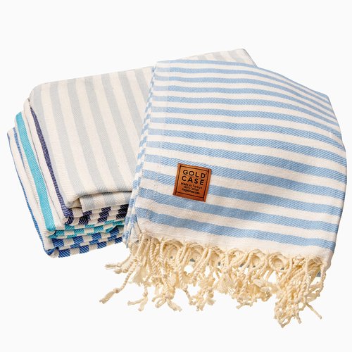 Gold CASE Turkish Beach Towel Set of 5 – 100% Cotton Turkish Beach Towels Bulk 71 x 40'' – MYRA Oversized, Quick Dry & Sand Free Beach Towel – Lightweight Towels Set in Blue