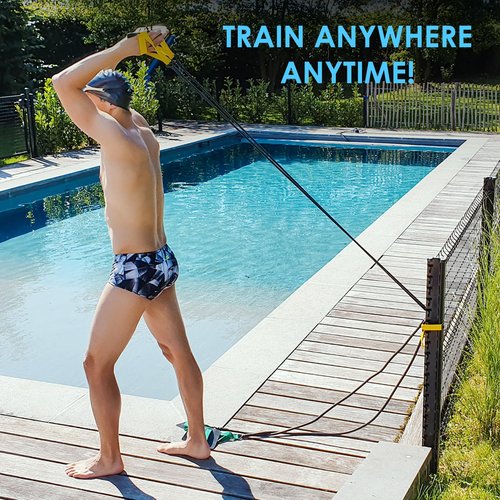 Ferok Pro - Swimming Resistance Band with Hand Paddles, Stretch Cord, Fitness Bands for Swimming, Training Equipment, Arm Strength Exercise, Powercord - Including Exercises - Medium Green