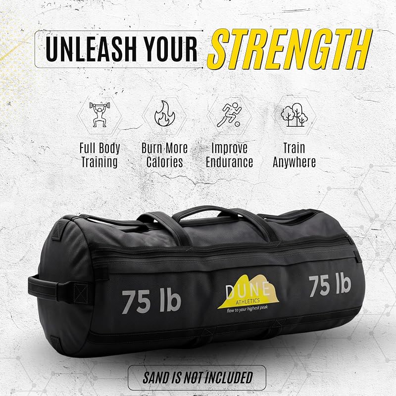 Sandbags for Working Out - Unfilled Fitness Sand Bag with 9 Handles, Dark Gray, Medium (15-75 lbs) - Durable 1200D Oxford